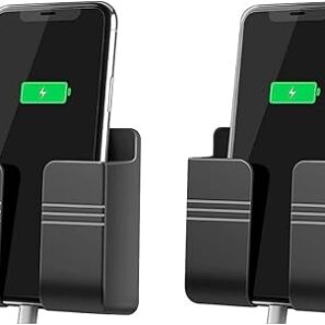 BLAXSTOC Wall Mounted Mobile Holder Storage Case for Remote, Wall Mounted Mobile Stand/Multi Purpose Stand with Hole for Phone Charging (Black-Pack of 2)