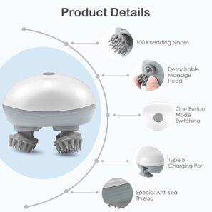 Xenos Electric Head,Scalp Massager | Rechargeable Head Kneading Massage Machine | 3 Speed Mode Handheld.Portable,Scalp Scratcher Body Massager for Hair Growth,Deep Clean & Stress Relaxation (White)