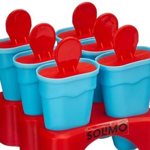 Amazon Brand – Solimo Plastic Reusable Ice Popsicle Tray (Red), 15 x 10 x 8 Centimeters